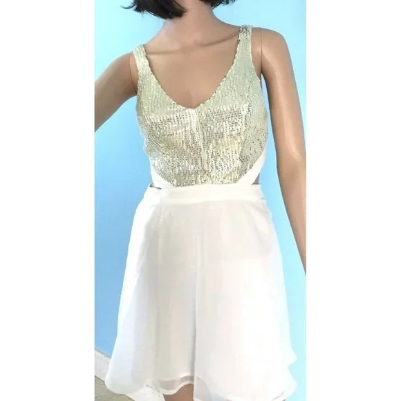 Marciano | Dresses | Nwt Feminine Marciano Womens Dress White Chiffon Gold Sequined Xs | Poshmark Marciano | Dresses | Nwt Feminine Marciano Womens Dress White Chiffon Gold Sequined Xs | Poshmark